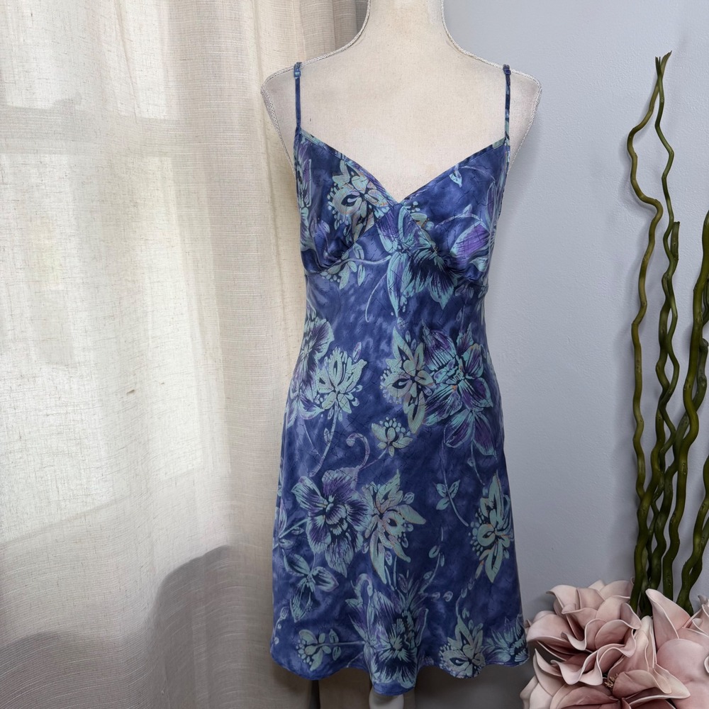 Y2K Vintage Victoria's‎ Secret Silk Slip Dress Floral Open Back Blue Women's M